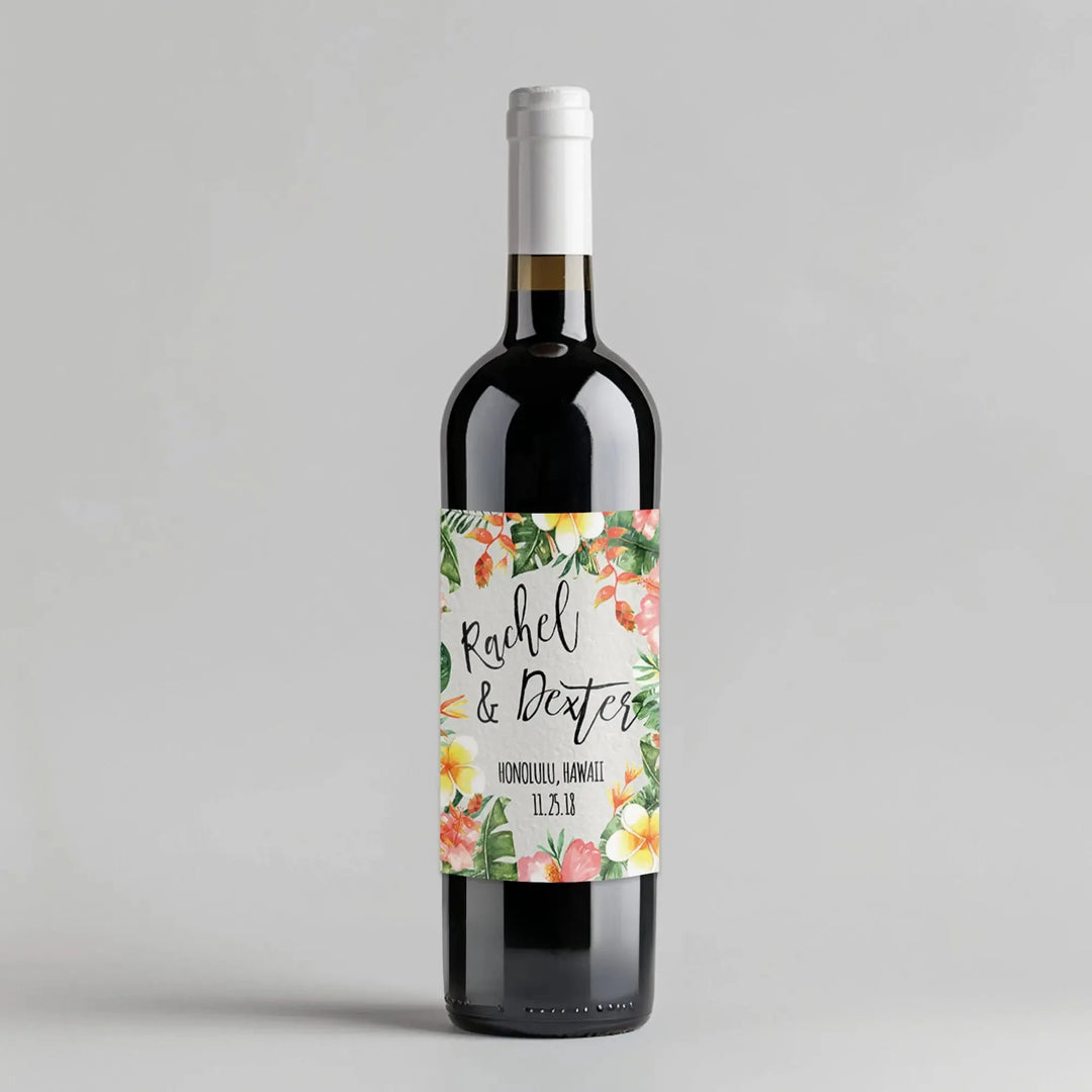 Tropical Mix Wedding Wine Label - iCustomLabel