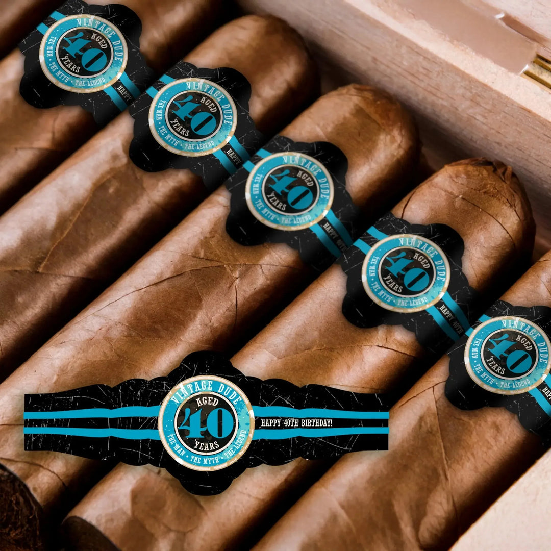 Vintage Dude 40th Birthday Cigar Bands - iCustomLabel