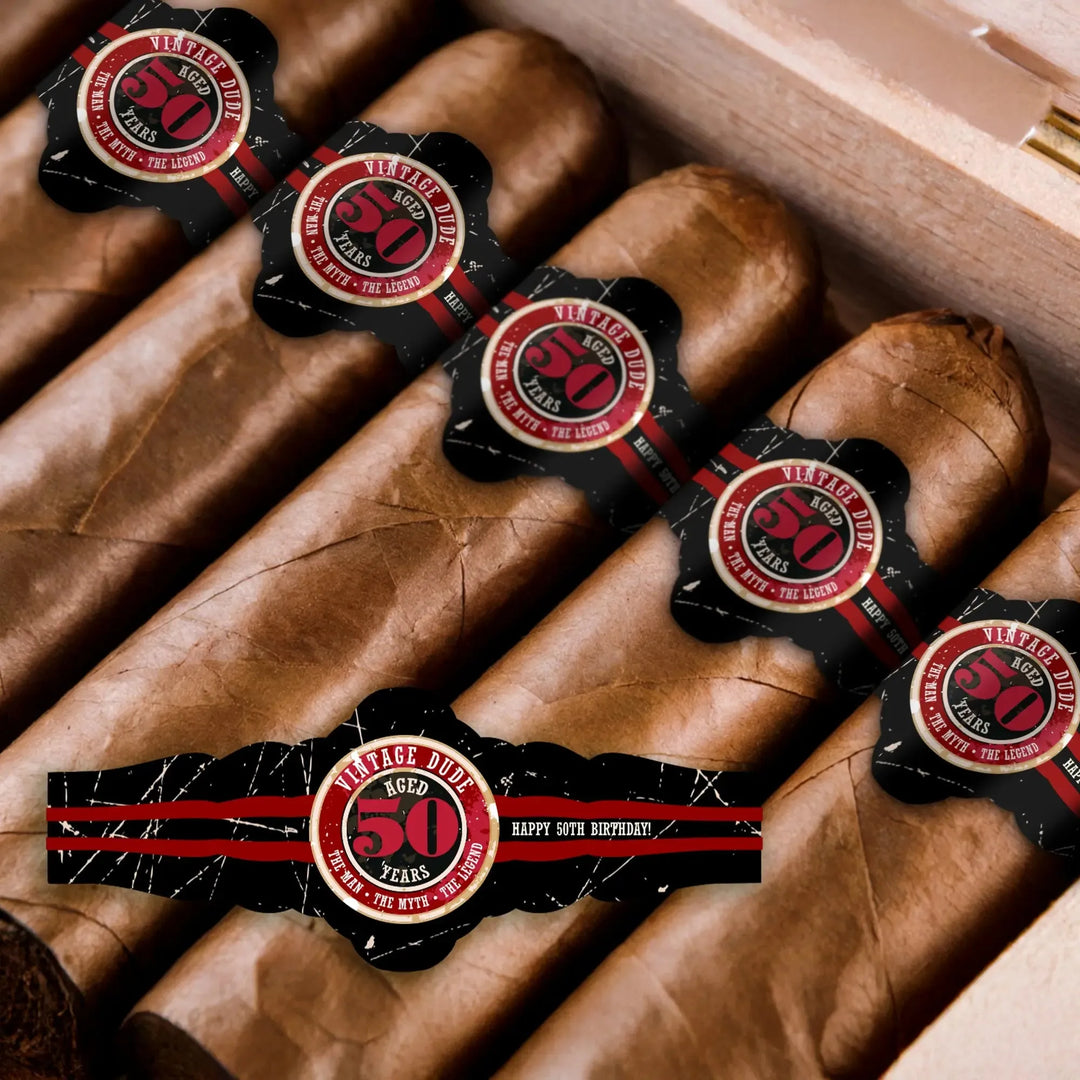 Vintage Dude 50th Birthday Cigar Bands - iCustomLabel
