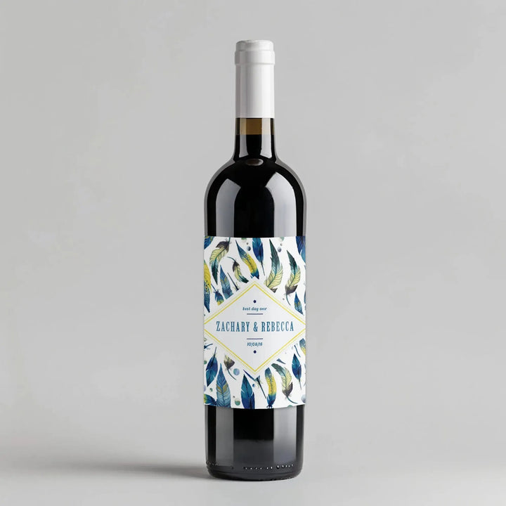 Watercolor Feathers Wine Label - iCustomLabel