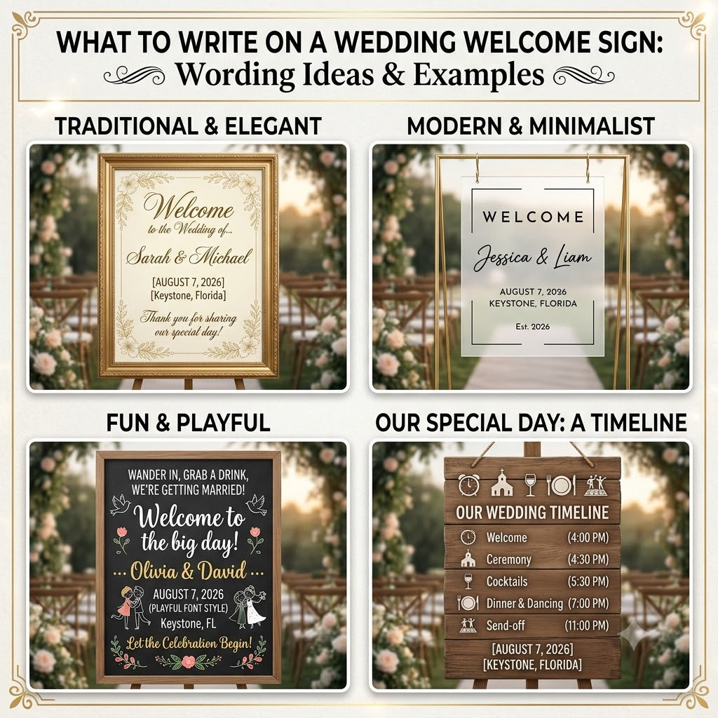 What To Write On A Wedding Welcome Sign: Wording Ideas & Examples