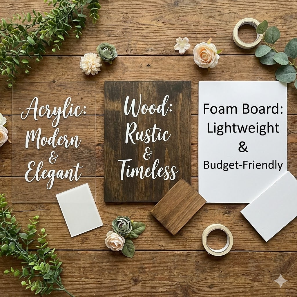 Acrylic vs. Wood vs. Foam Board: Which Wedding Sign Material is Best?