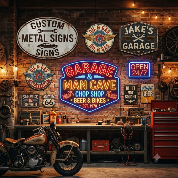 Best Garage Signs: Custom Metal, Neon & Man Cave Ideas That Transform Any Space