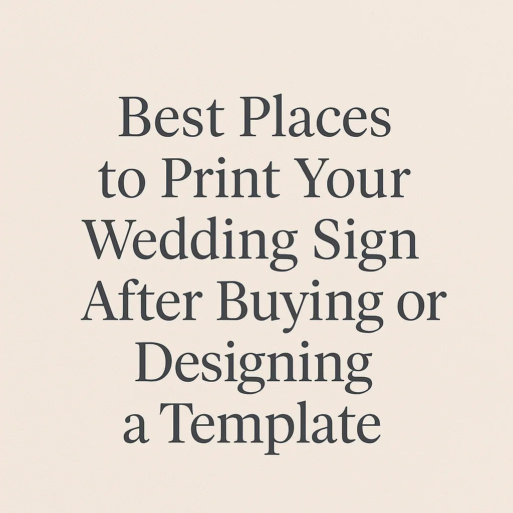 Text graphic on cream background: Best places to print wedding signs after buying a template