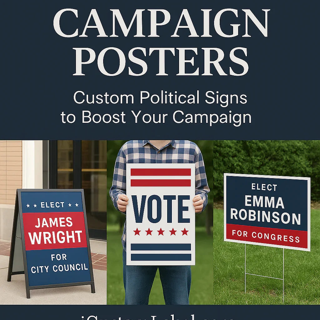 Custom campaign posters with political signs for city council and congress elections.