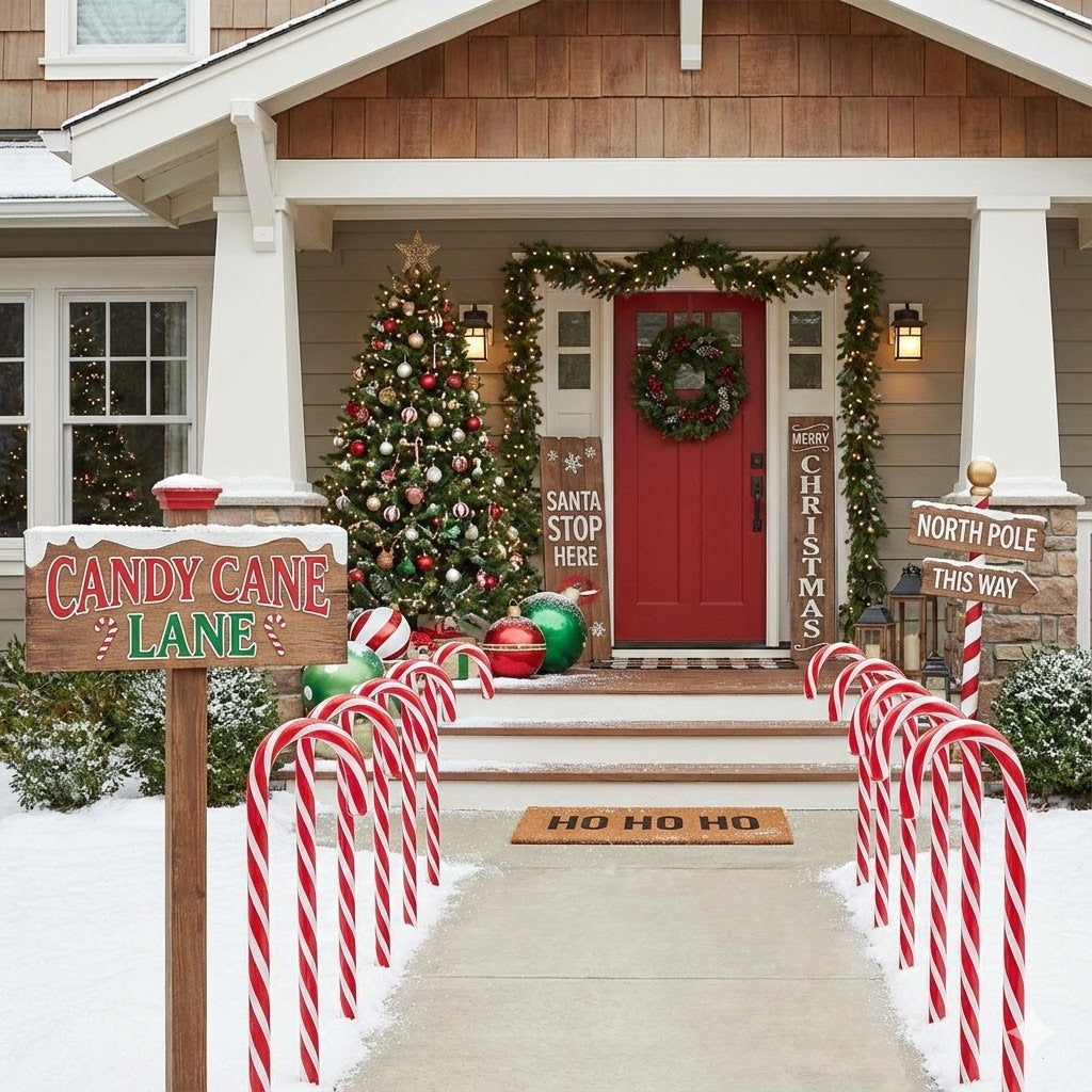Christmas Porch Decor Ideas: Candy Cane Lane, Signs, & More