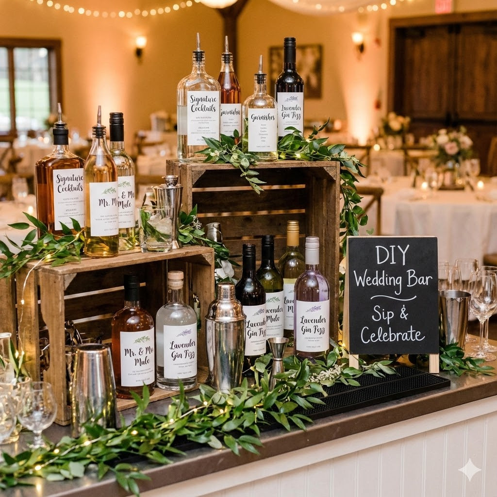 DIY Wedding Bar: Custom Labels for Wine, Beer, and Water Bottles