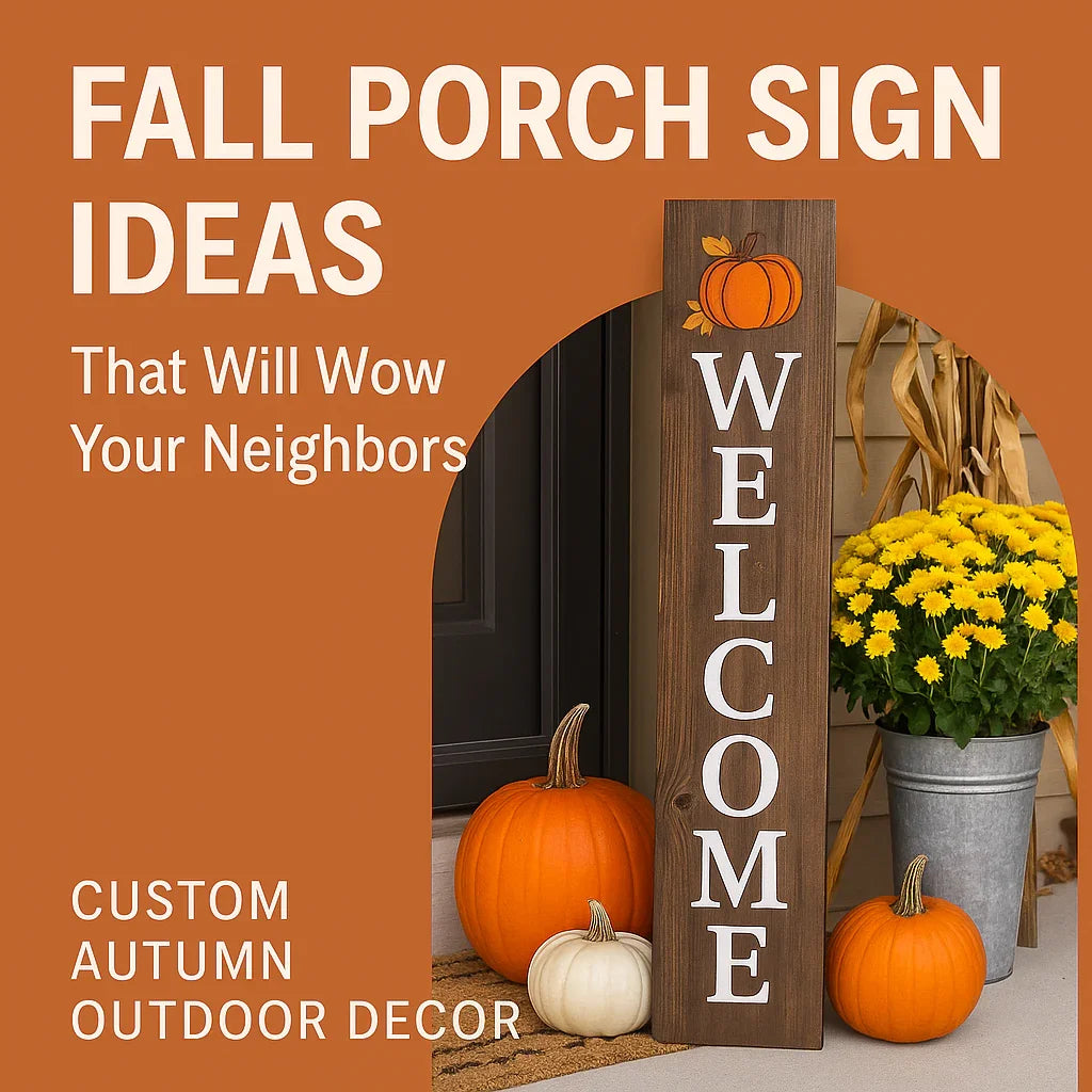 Fall porch decor with welcome sign, pumpkins, yellow flowers, outdoor autumn inspiration