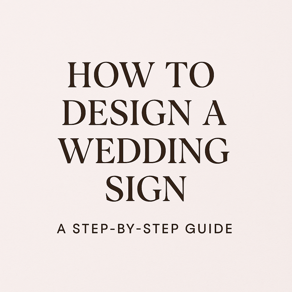 How to design a wedding sign step-by-step guide text on a light pink background
