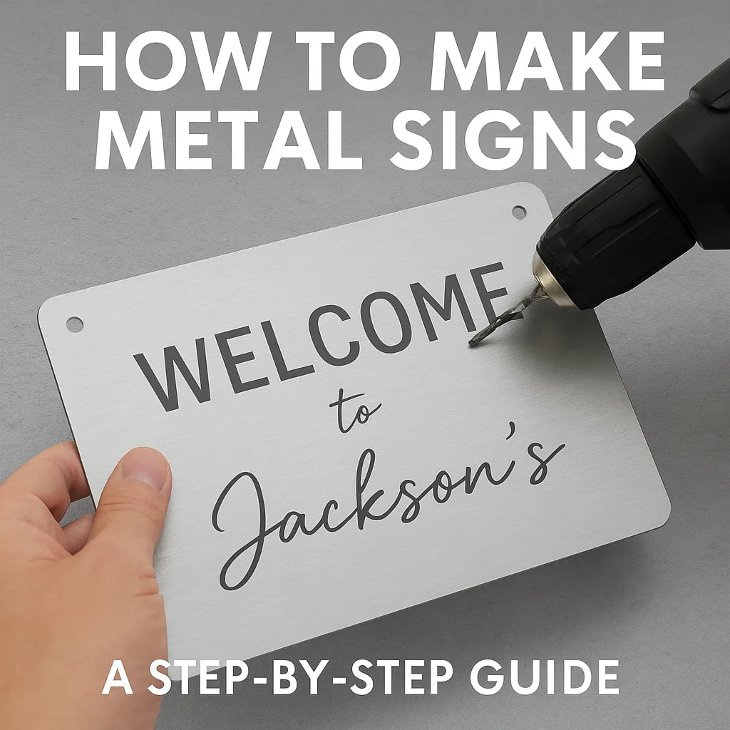 Drilling holes in a custom metal welcome sign, DIY metal sign making guide