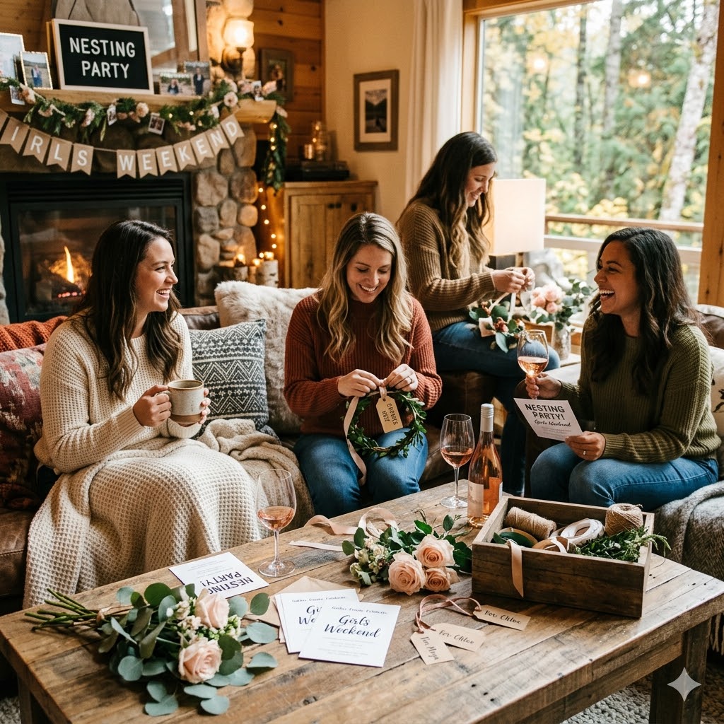 Nesting Party Ideas & Girls Weekend Getaways: Planning Guides, Invitation Wording & Personalized Details