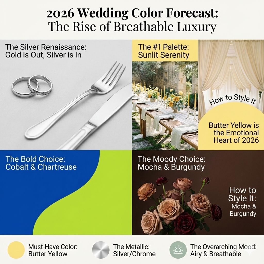The 2026 Wedding Color Report: Peace, Playfulness, and the Return of Silver