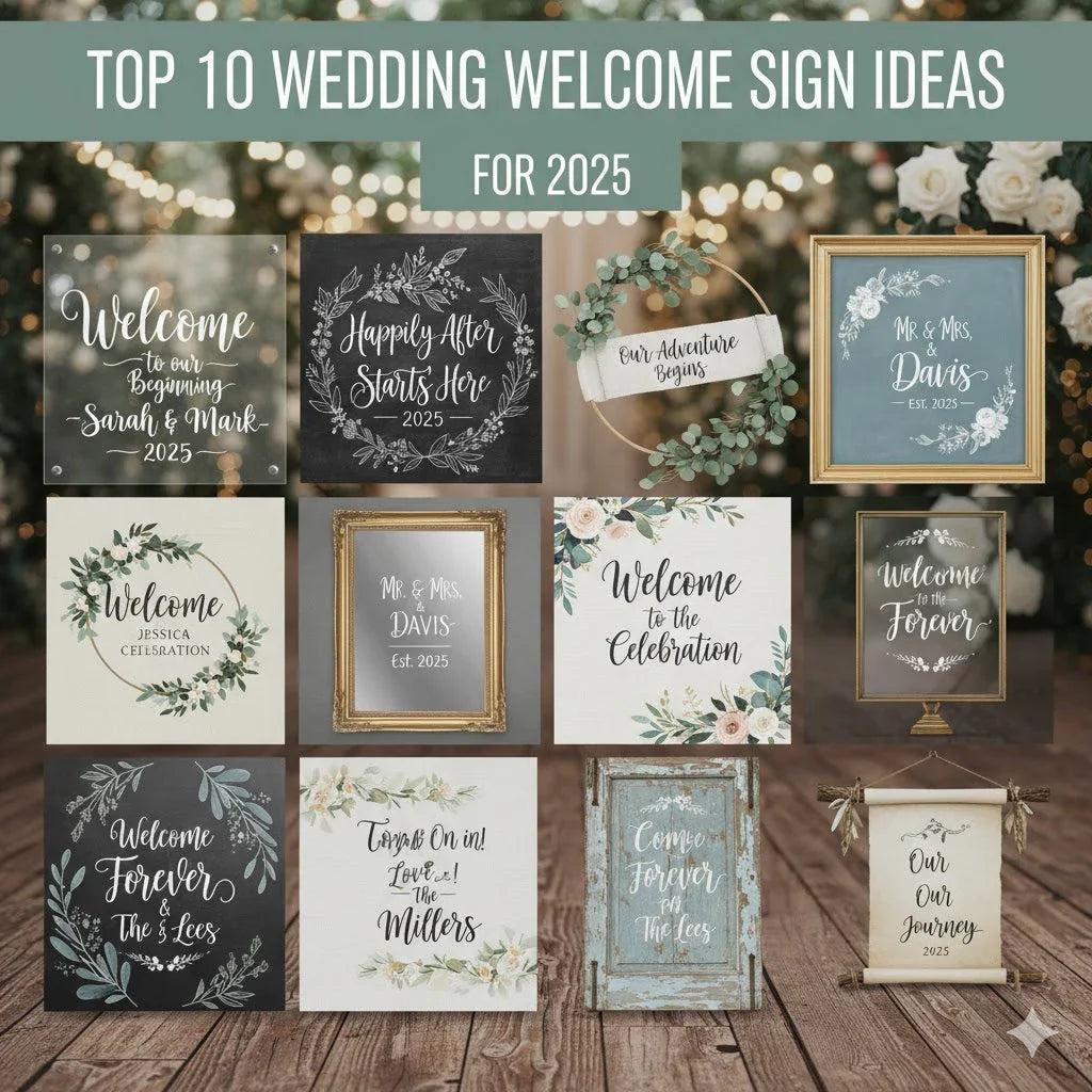 Top 10 wedding welcome sign ideas 2025 with floral, rustic, and modern sign designs