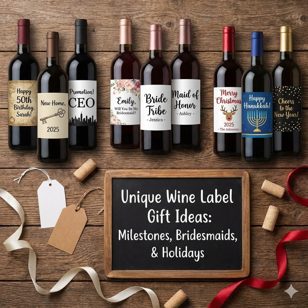 Unique Wine Label Gift Ideas: Milestones, Bridesmaids, & Holidays