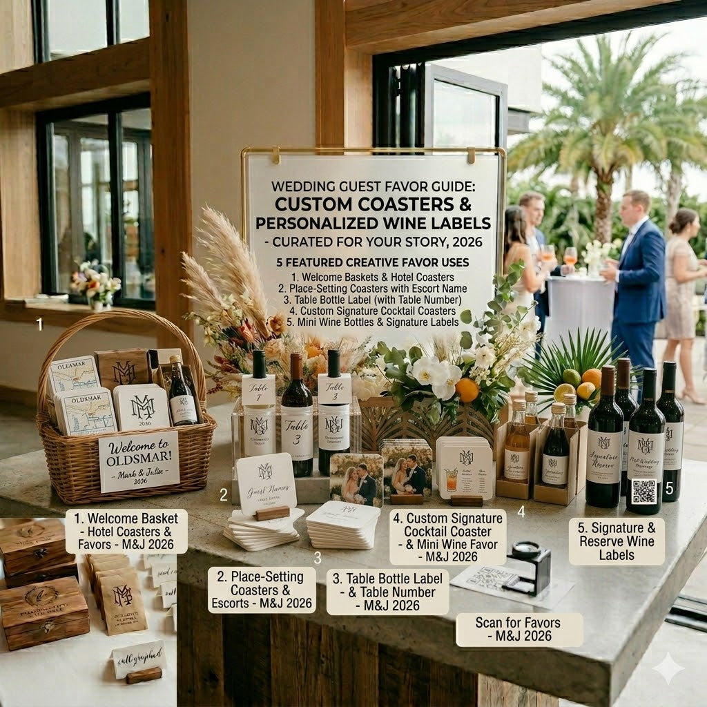 Wedding Guest Favors: A Guide to Custom Coasters and Wine Labels
