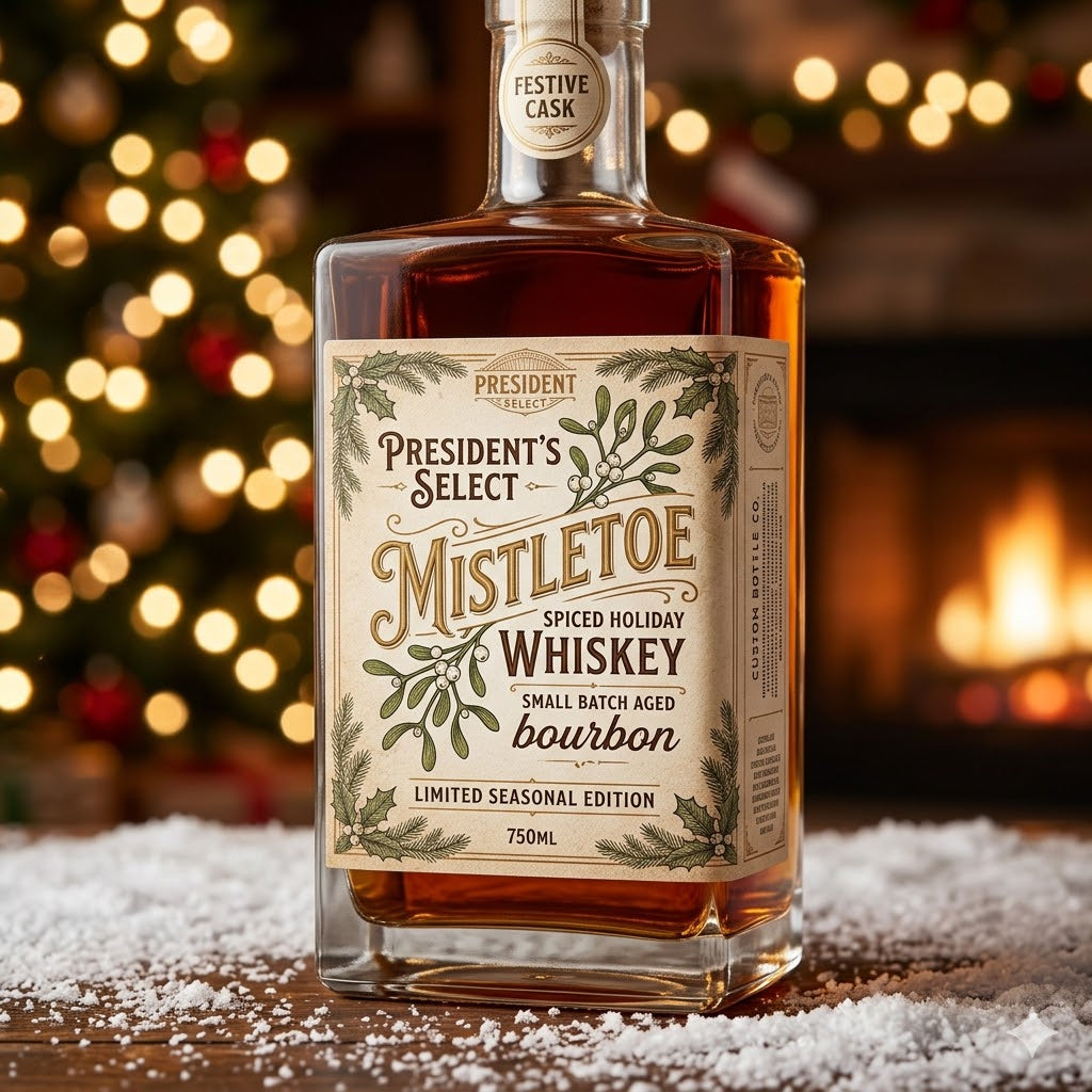 Custom Holiday Liquor Labels — Personalized Festive Bottle Stickers