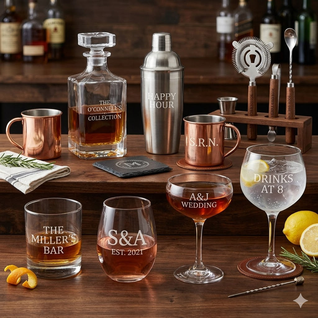 Custom Cocktail Glasses & Personalized Engraved Barware