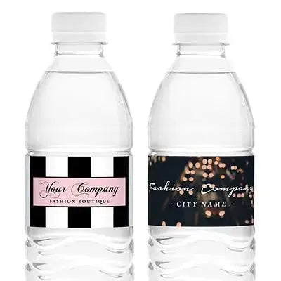 Custom fashion boutique water bottle labels with stylish branding designs