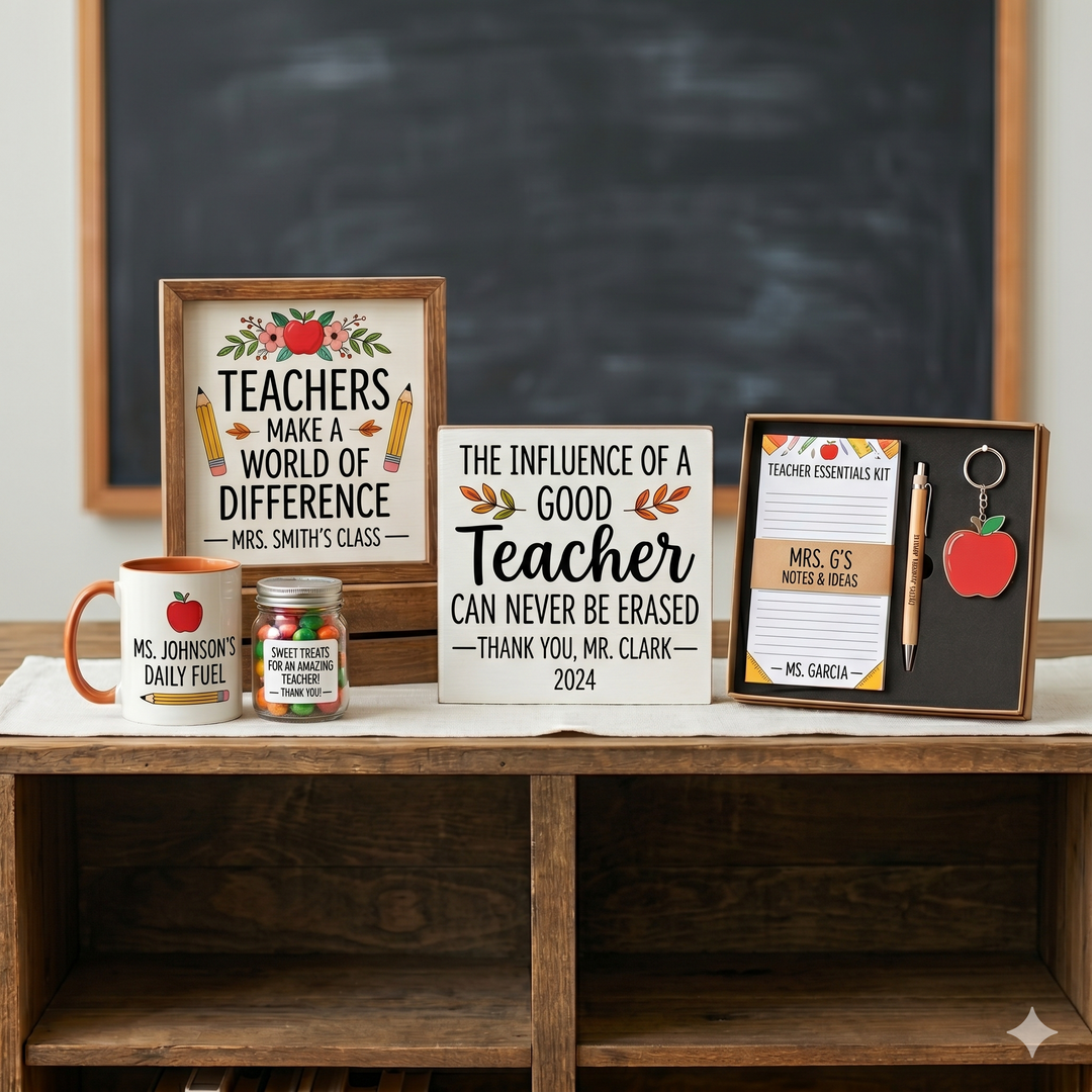 Teacher Appreciation Gifts — Custom Labels, Signs & Personalized Sets
