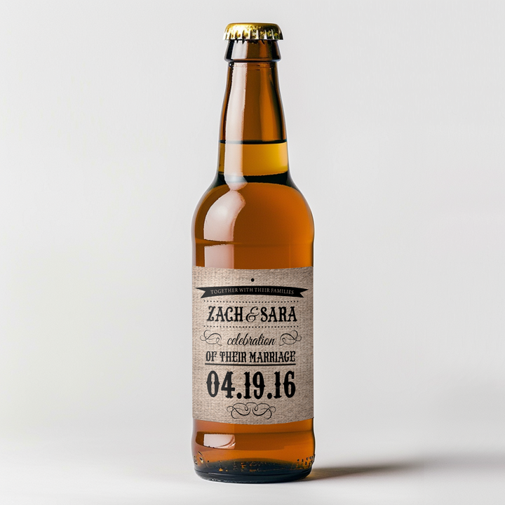 Burlap Wedding Beer Label