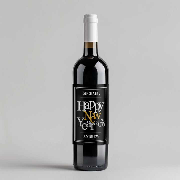 New Year Black White Wine Label