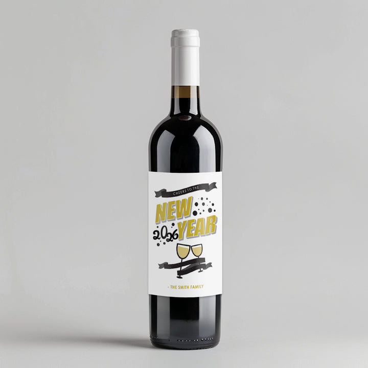 New Year White Gold Wine Label