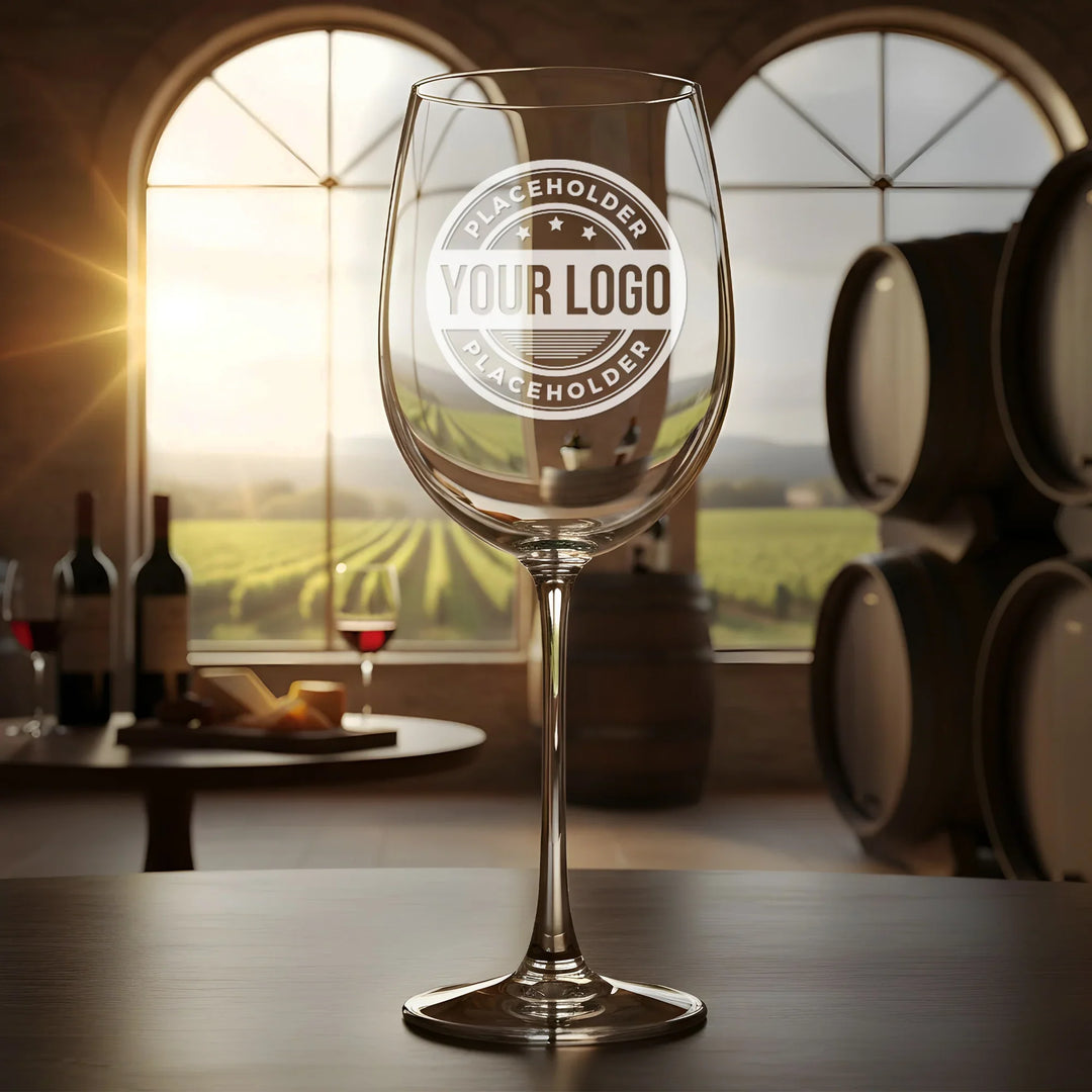 Custom 16oz Stemmed Wine Glass - Personalized Corporate Logo Glassware - iCustomLabel