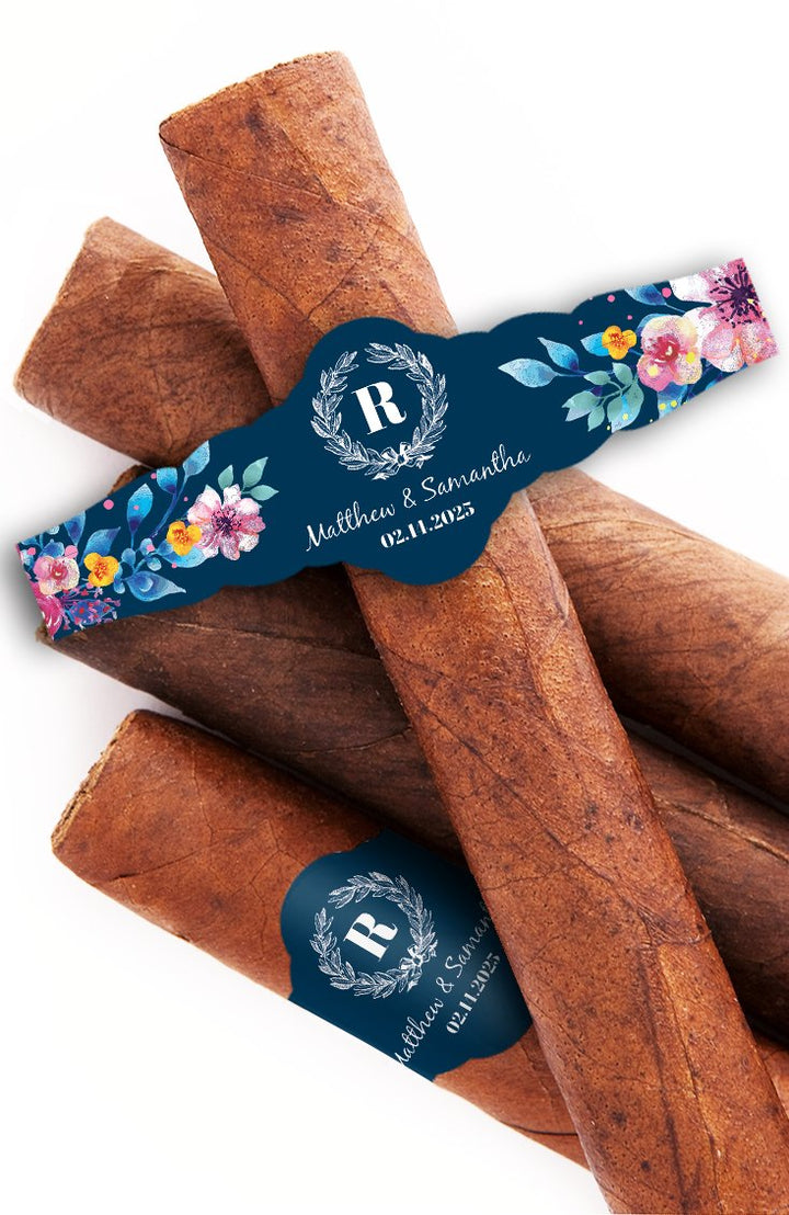 Blue Floral Wedding Cigar Bands