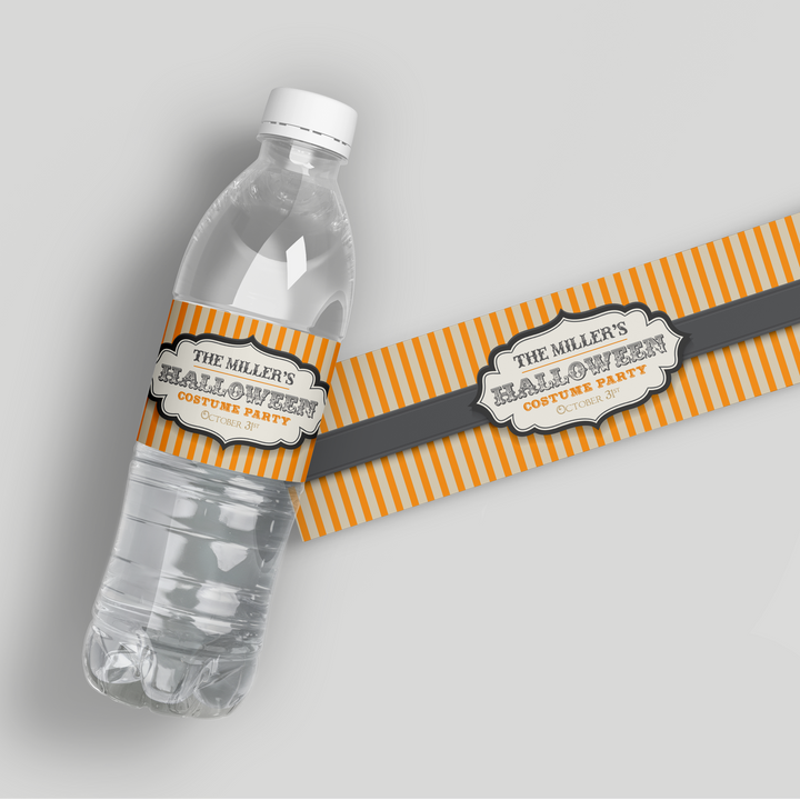 Halloween Pin Stripe Water Bottle Labels