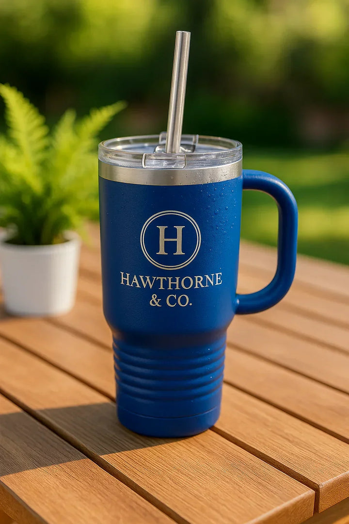 32oz Insulated Tumbler with Straw | Personalized Logo Design Travel Mug - iCustomLabel