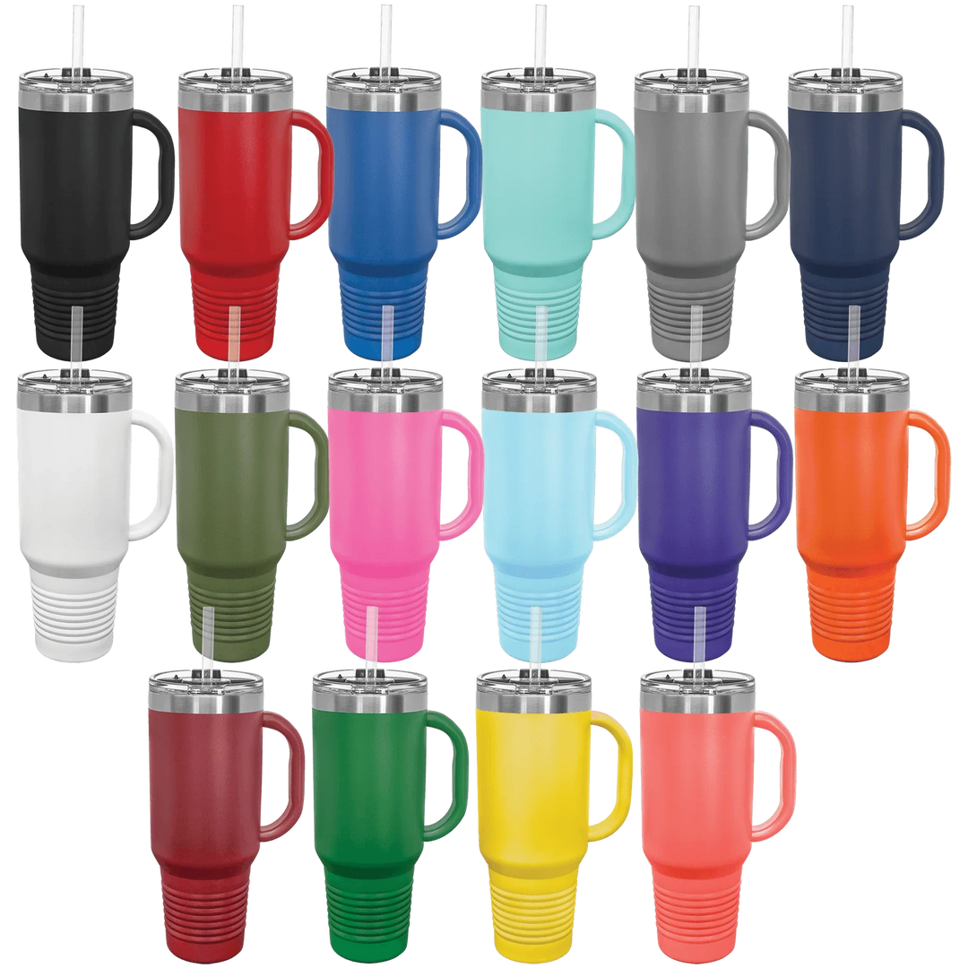 40 oz. Polar Camel High-Endurance Travel Mug with Handle, Snap Lid & Straw- Insulated Powder Coated Tumbler