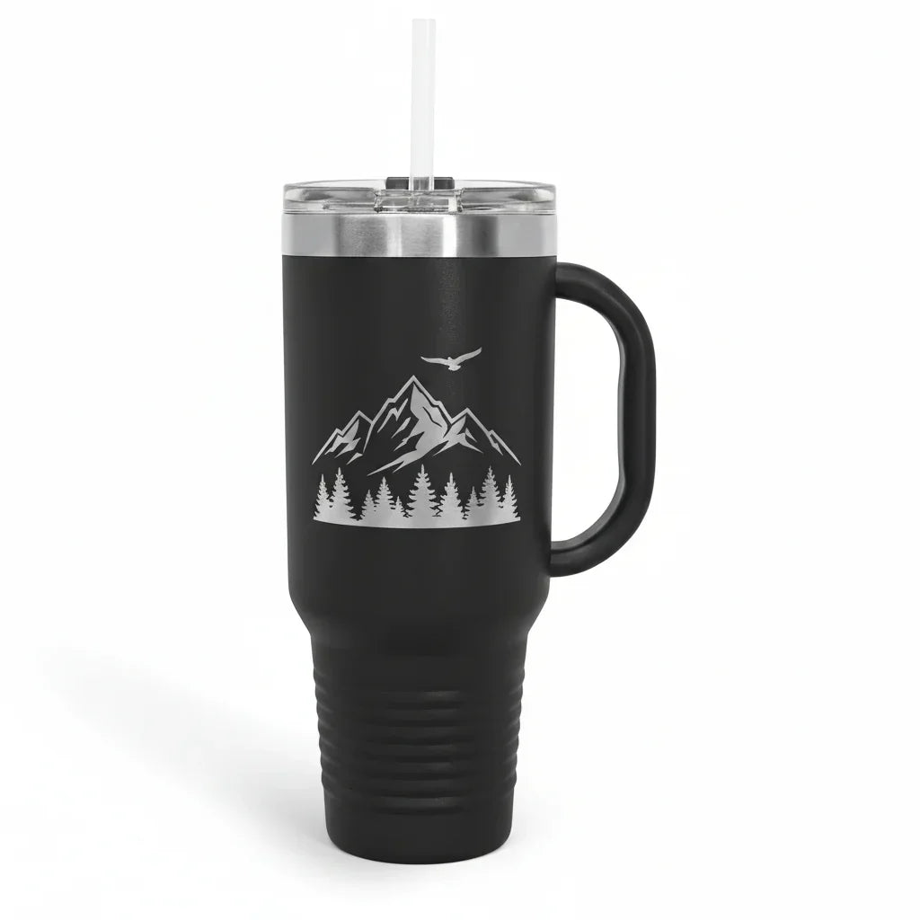 40 oz. Polar Camel High-Endurance Travel Mug with Handle, Snap Lid & Straw- Insulated Powder Coated Tumbler - iCustomLabel