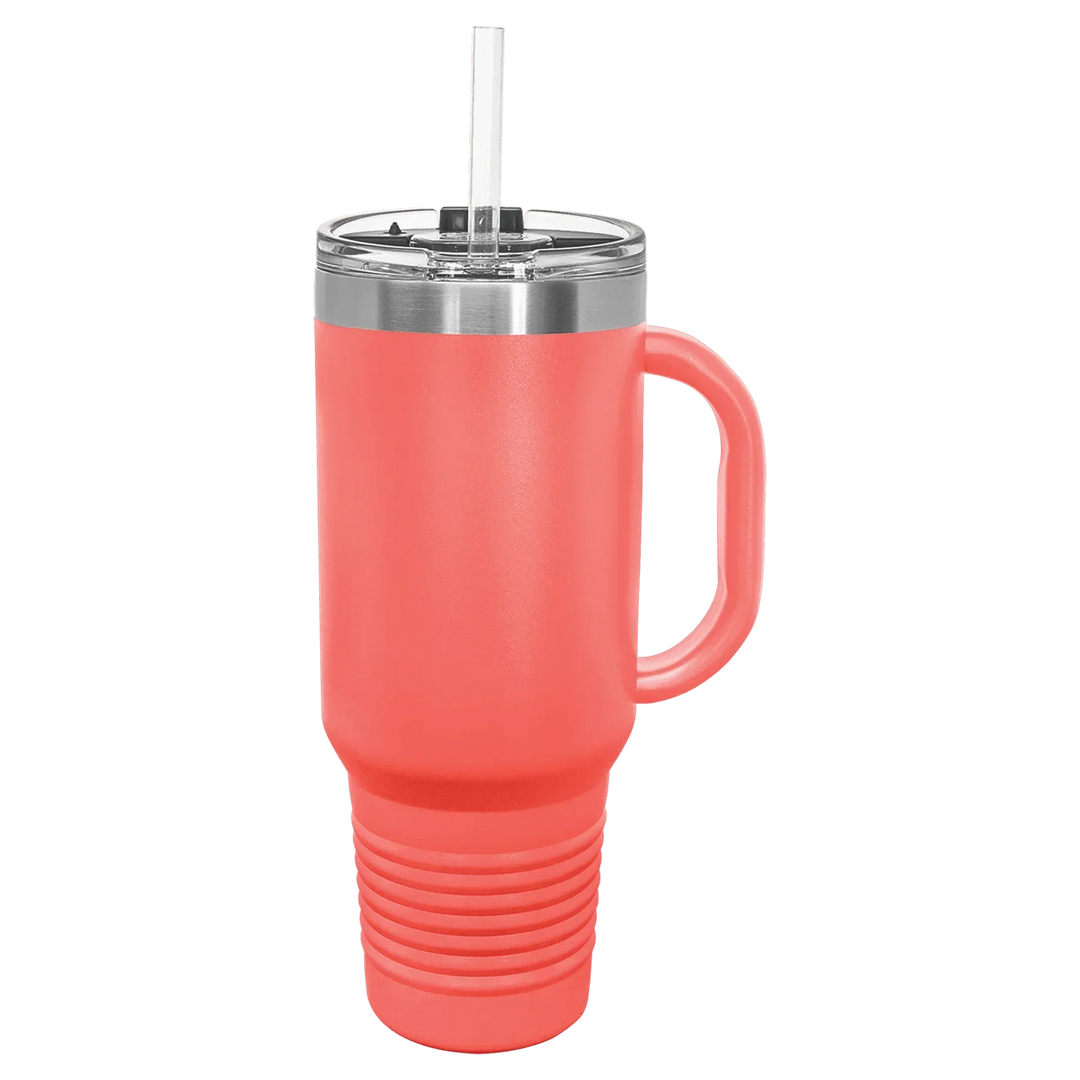 40 oz. Polar Camel High-Endurance Travel Mug with Handle, Snap Lid & Straw- Insulated Powder Coated Tumbler - iCustomLabel