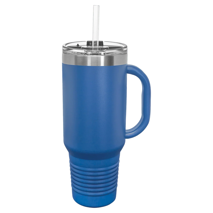 40 oz. Polar Camel High-Endurance Travel Mug with Handle, Snap Lid & Straw- Insulated Powder Coated Tumbler - iCustomLabel