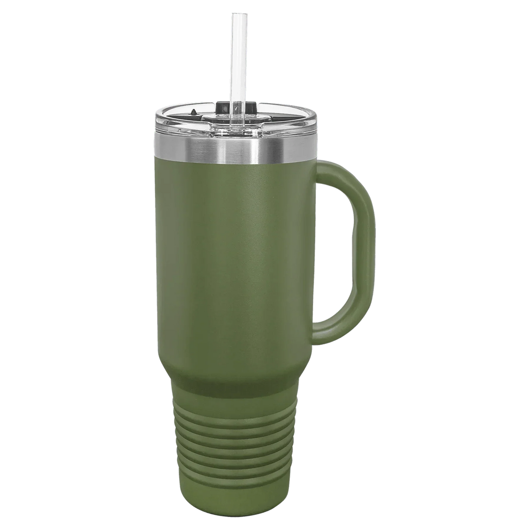 40 oz. Polar Camel High-Endurance Travel Mug with Handle, Snap Lid & Straw- Insulated Powder Coated Tumbler - iCustomLabel