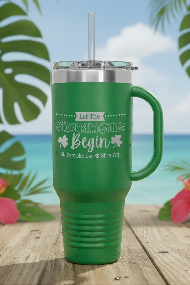 40 oz. Polar Camel High-Endurance Travel Mug with Handle, Snap Lid & Straw- Insulated Powder Coated Tumbler - iCustomLabel
