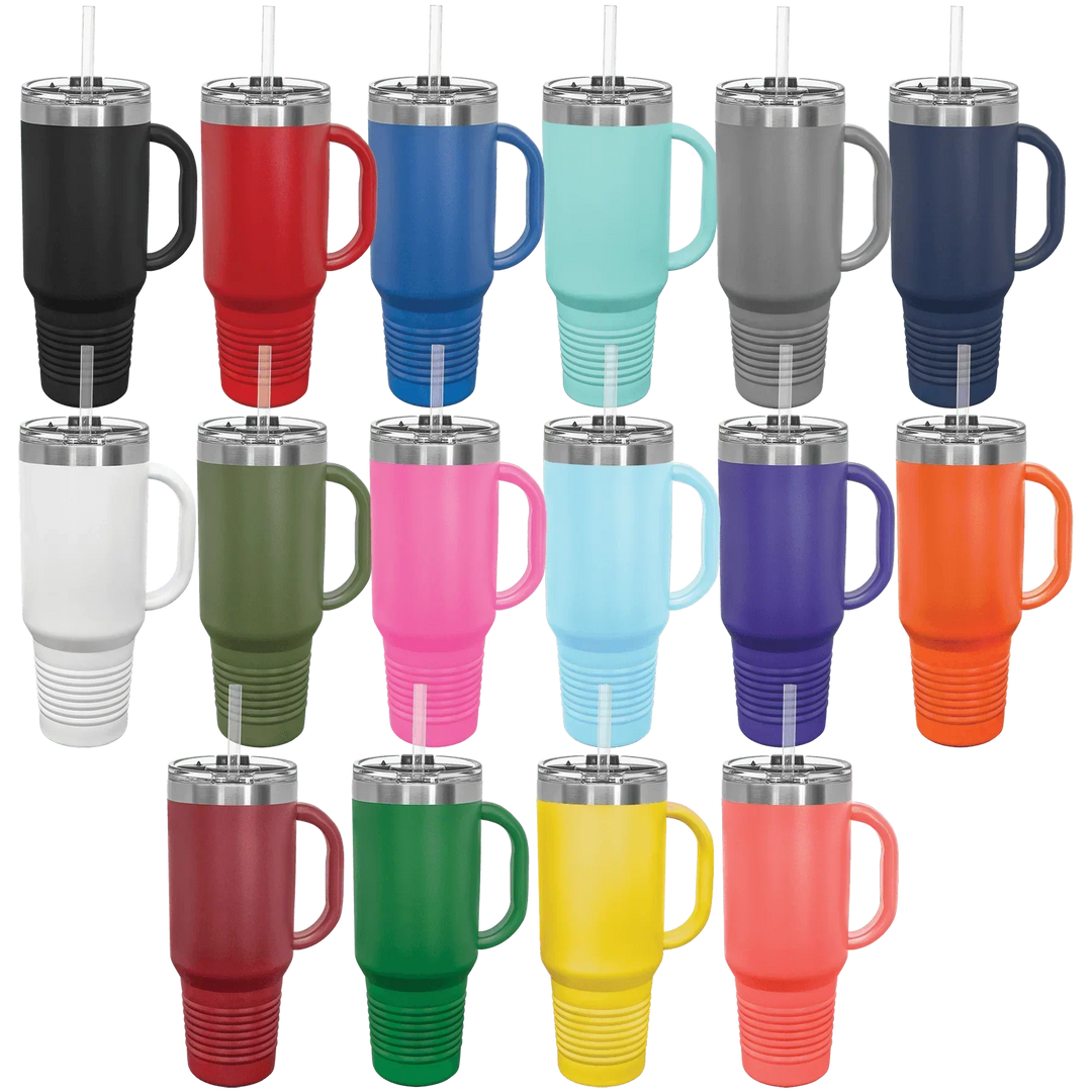 40 oz. Polar Camel High-Endurance Travel Mug with Handle, Snap Lid & Straw- Insulated Powder Coated Tumbler - iCustomLabel