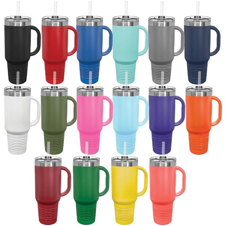 40 oz. Polar Camel High-Endurance Travel Mug with Handle, Snap Lid & Straw- Insulated Powder Coated Tumbler - iCustomLabel