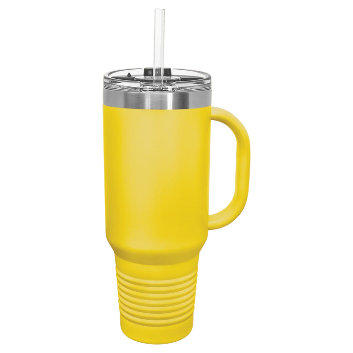 40 oz. Polar Camel High-Endurance Travel Mug with Handle, Snap Lid & Straw- Insulated Powder Coated Tumbler - iCustomLabel