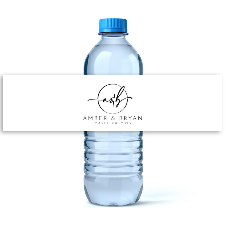 Circle Monogram Wedding Water Bottle Labels