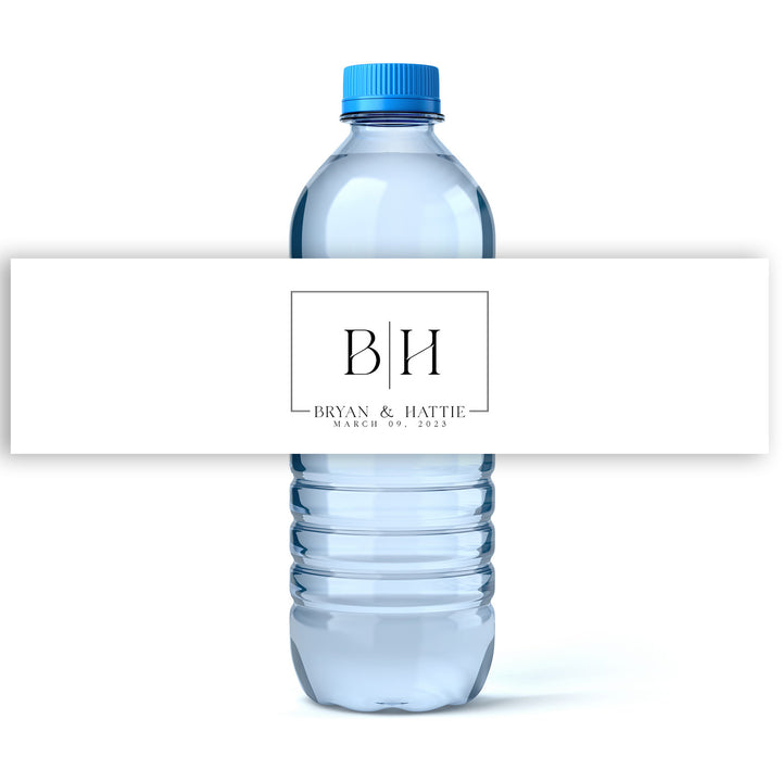 Channel Initials Wedding Water Bottle Labels