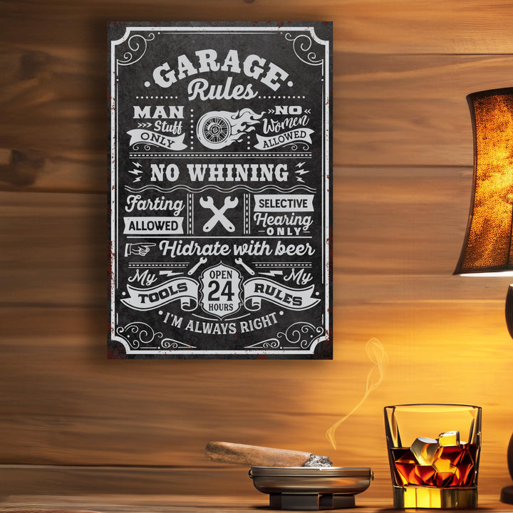 Garage Rules Metal Sign - Wall Decor