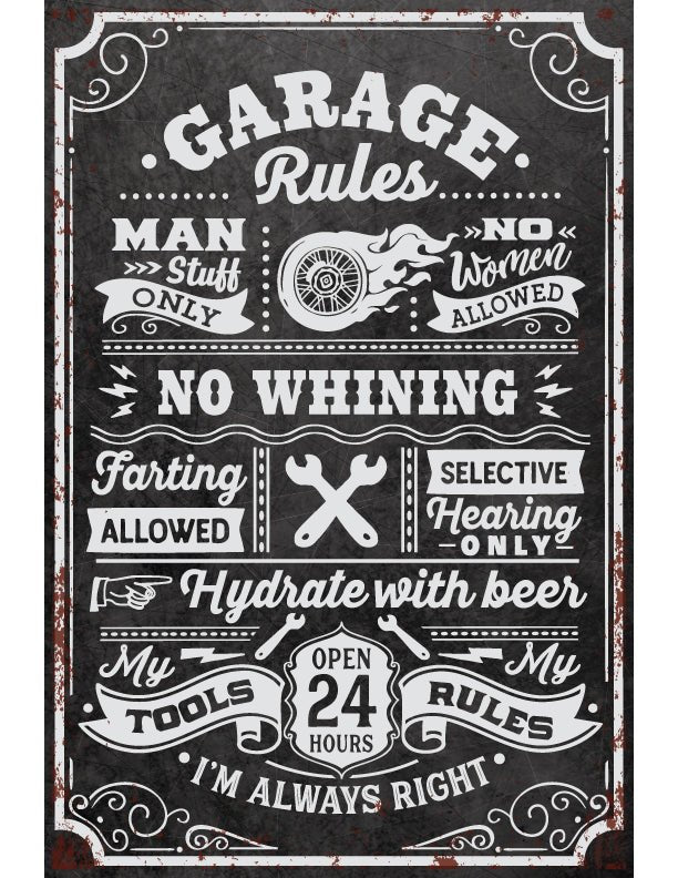 Garage Rules Metal Sign - Wall Decor
