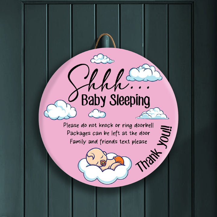 Pink Sleeping Baby Front Door Decor