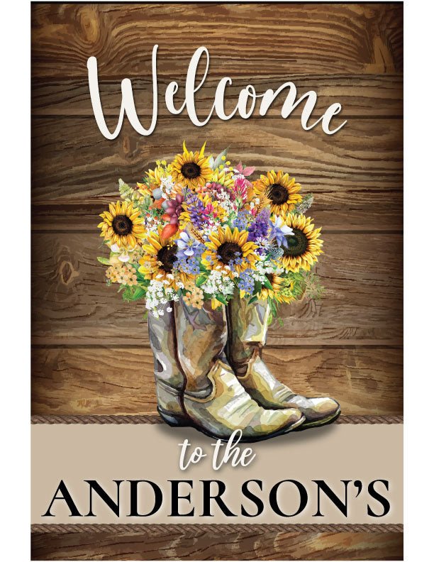 Personalized Boot Flower Metal Garden Flag