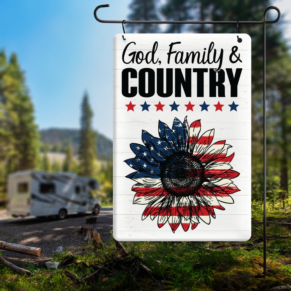 God Family Country Metal Garden Flag