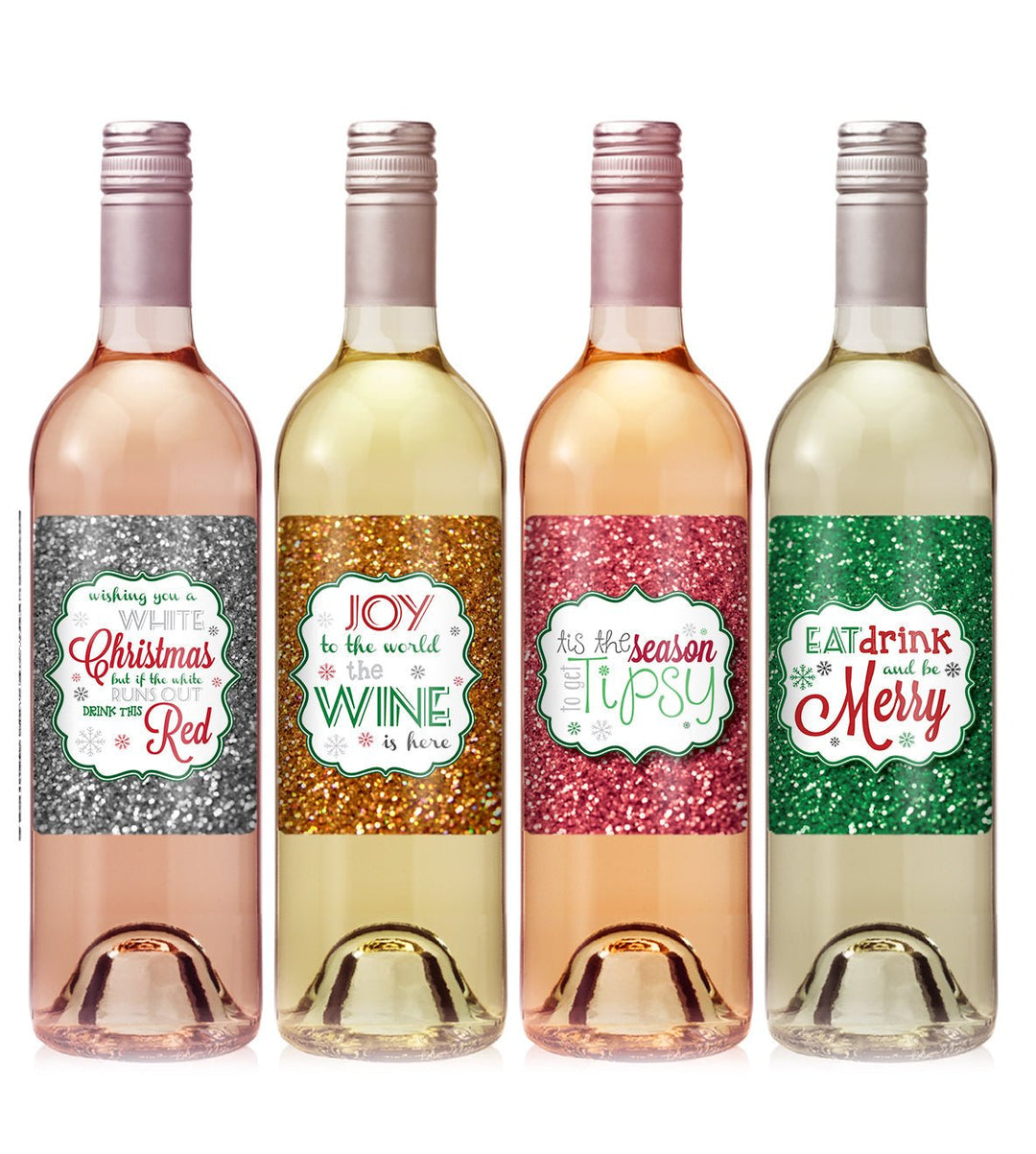 Glitter Christmas Wine Label Set