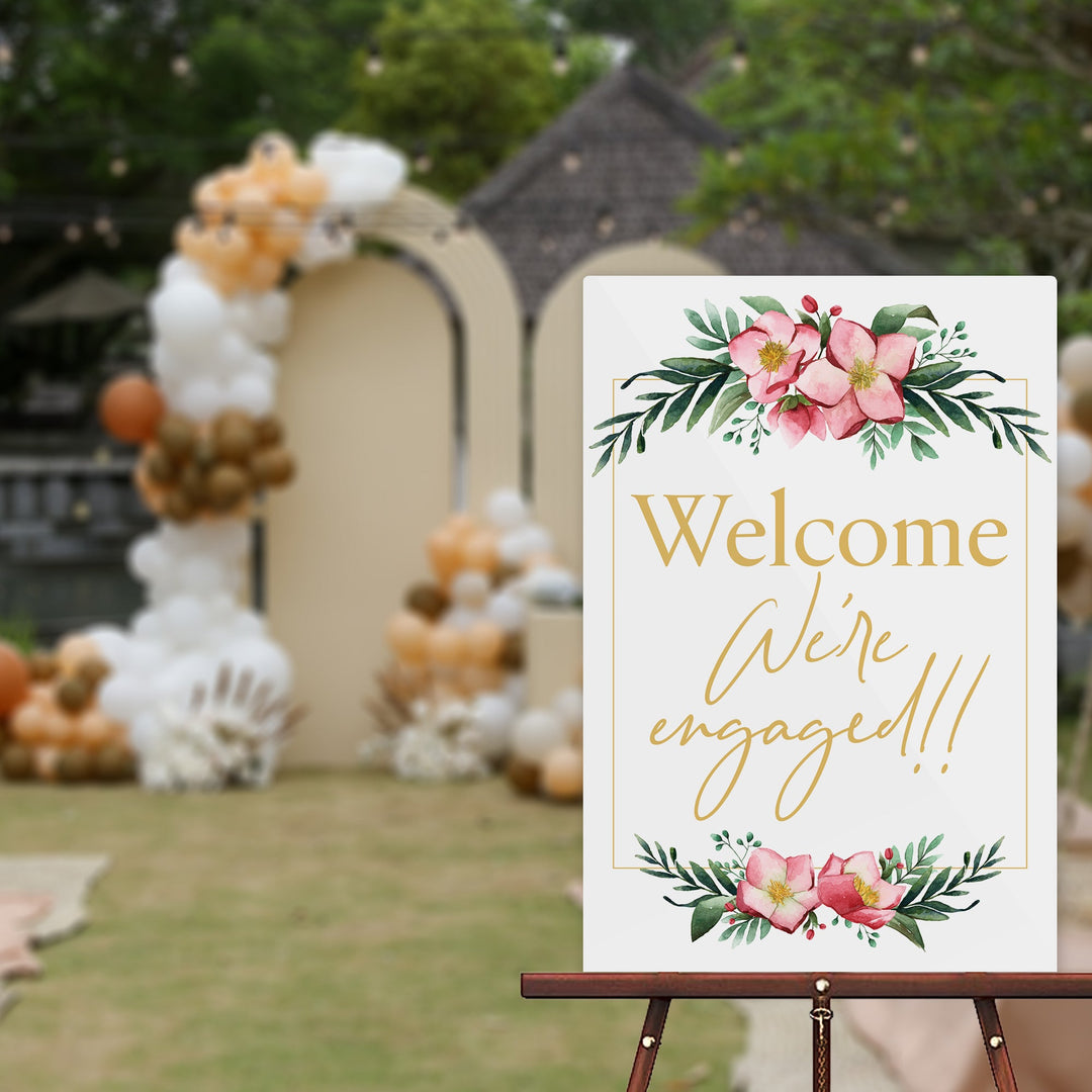 Floral We’re Engaged Welcome Sign - Wedding