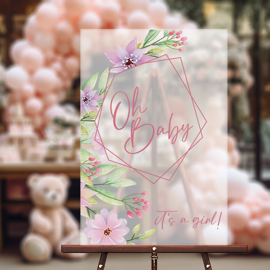 Pink Floral Oh Baby Shower Sign