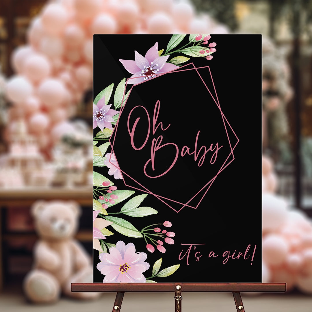 Pink Floral Oh Baby Shower Sign